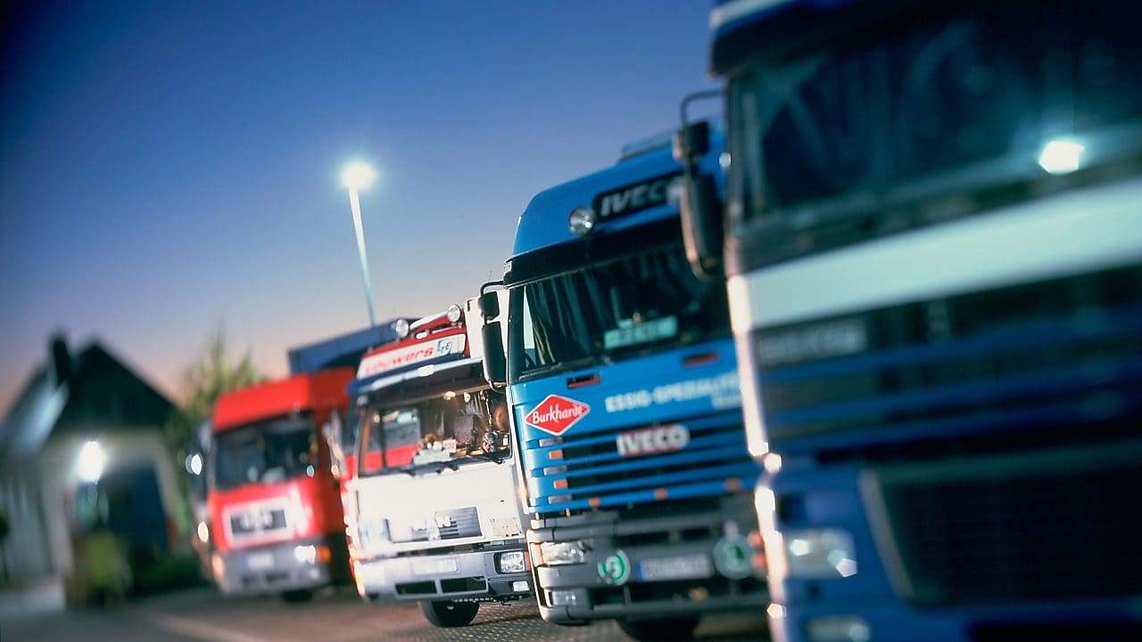 yellow trucks on parking