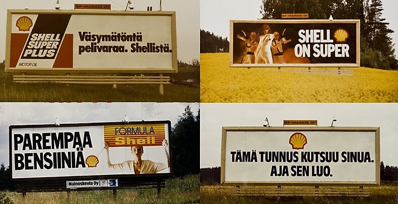 Tienvarsimainoksia 1970-luvulta.