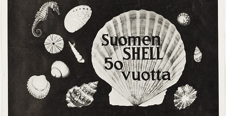 Suomen Shell 50 vuotta. Lehti-ilmoitus 1960-luvulta.
