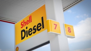 Shell diesel sign at fuel station