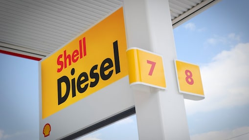 Shell diesel sign at fuel station
